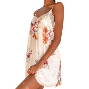 Lulus Womens Cream Spaghetti Straps Floral Lace Trim V Neck Tank Top Sz Small